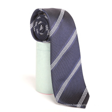 Wholesale Navy Stripe Handmade Jacquard Woven Blended Silk Linen Ties Handsome Tie